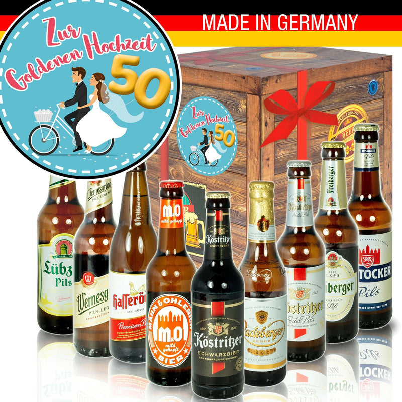 Zur Goldenen Hochzeit - Geschenkbox "Ostbiere" 9er Set - Ossiladen I Ostprodukte Versand