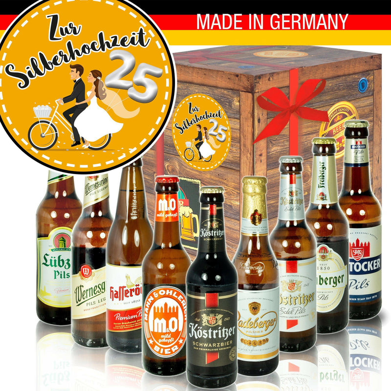Zur Silberhochzeit - Geschenkbox "Ostbiere" 9er Set - Ossiladen I Ostprodukte Versand